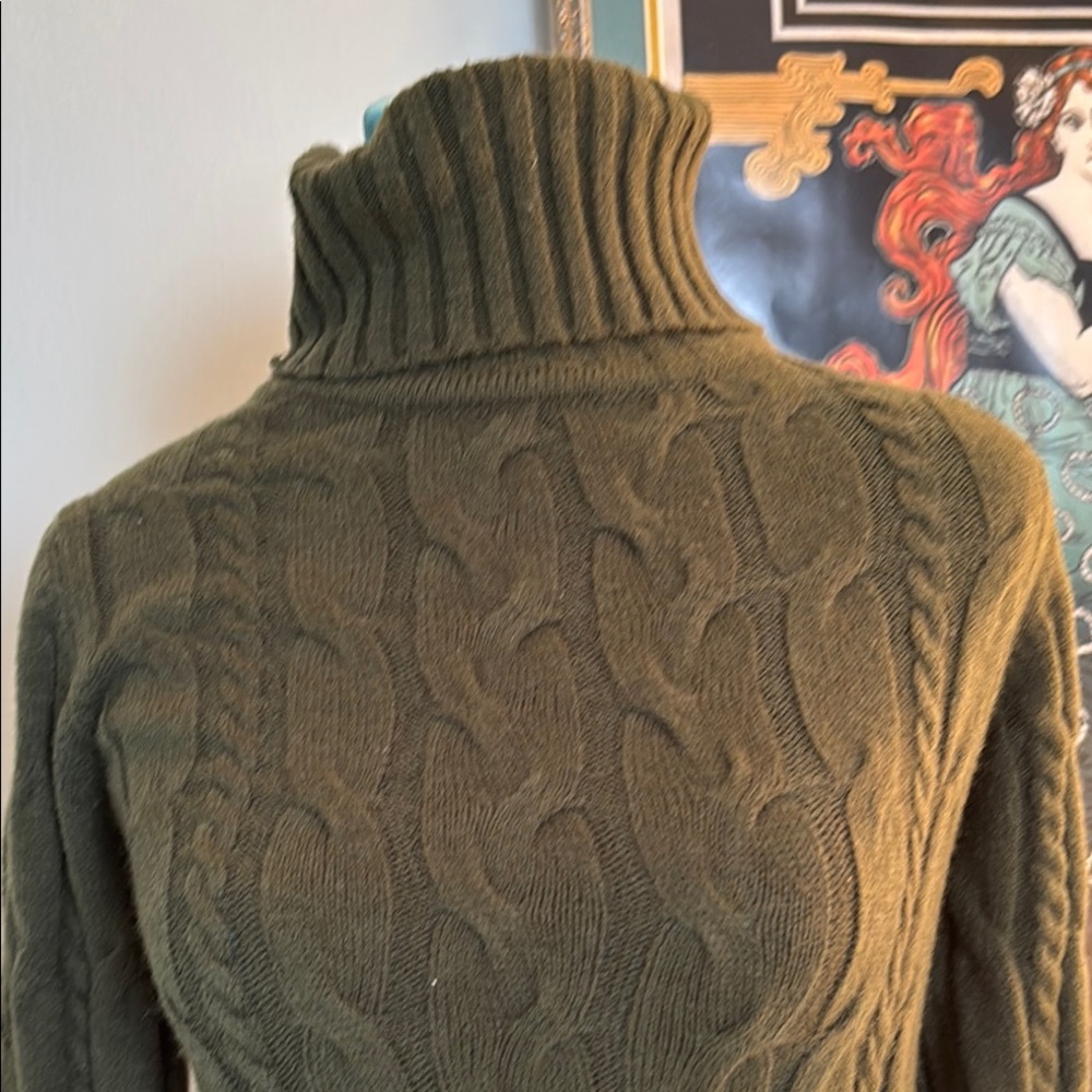 Olive Green Cable Knit Turtleneck Dress
